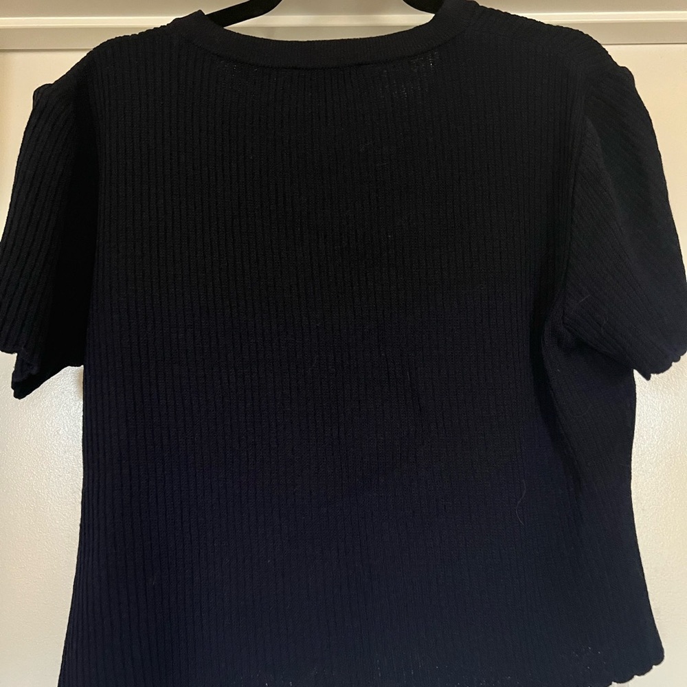 St. John Basics Ribbed Knit Top – Navy Blue | Size Large - Picture 3 of 7